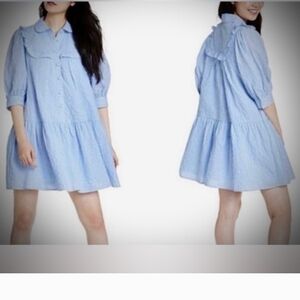 Light Blue Ruffle Collar Dress